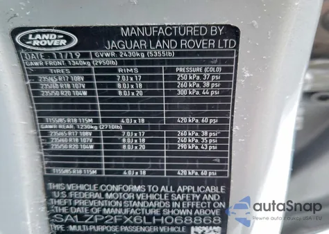 2020 Land Rover Range Rover Evoque Se from USA, damaged, VIN SALZP2FX6LH068868